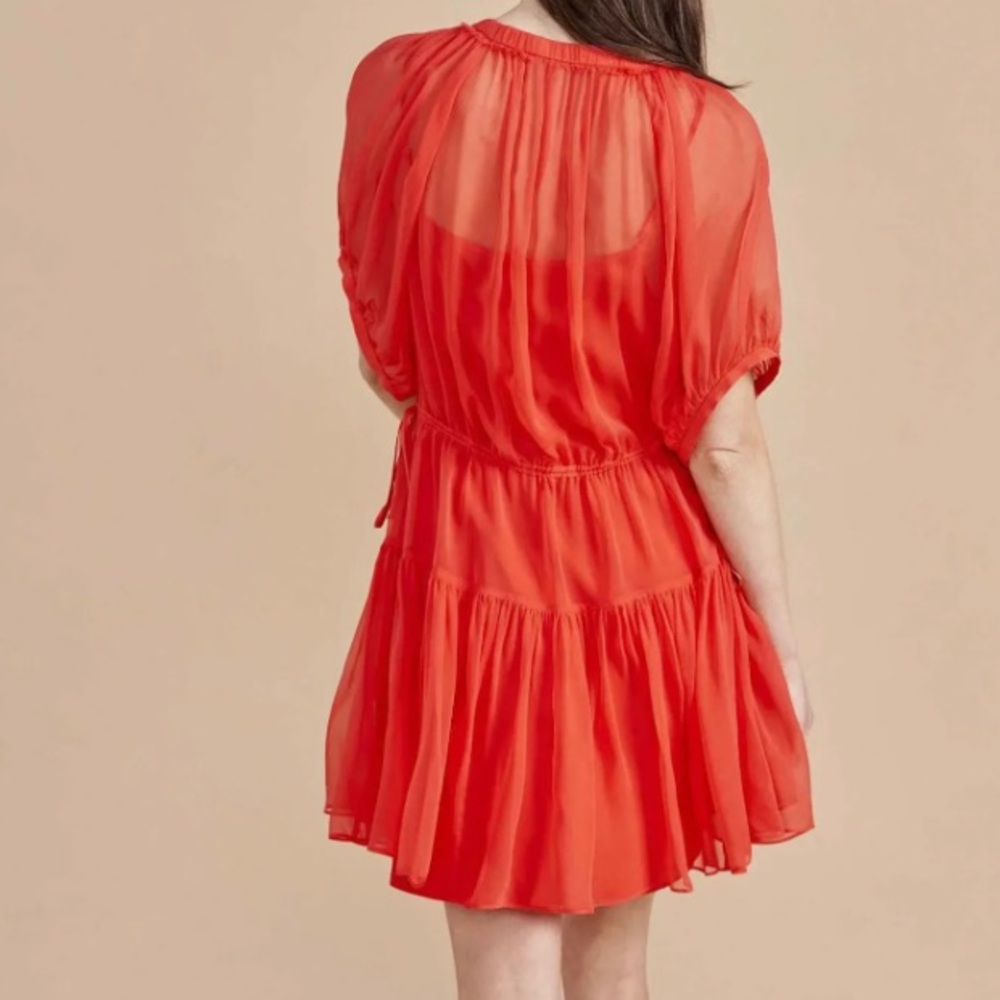 La Ligne Ava Red Chiffon Silk Mini Dress - Picture 5 of 11